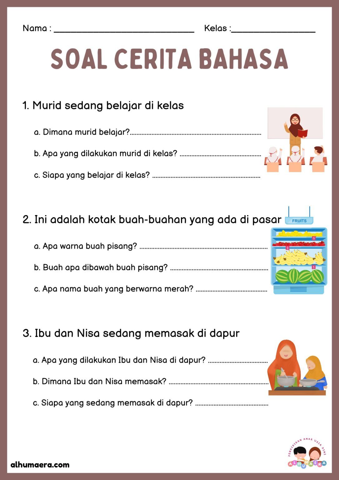 Lembar Kerja Soal Cerita Sederhana - alhumaera Ide membaca Cerita