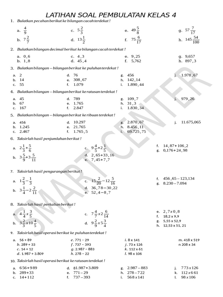 Soal Pembulatan Kelas 4 PDF Soal Pembulatan Kelas 4 PDF