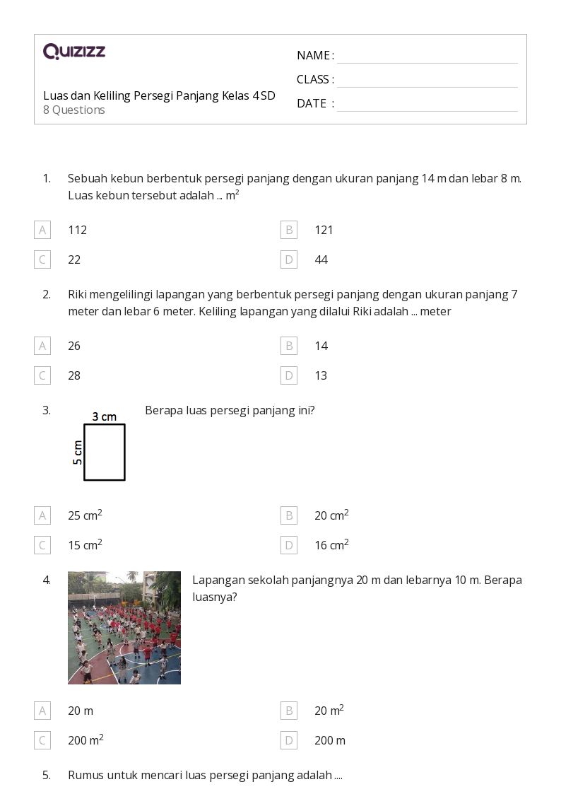 50 lembar kerja Keliling Persegi Panjang untuk Kelas 4 di Quizizz