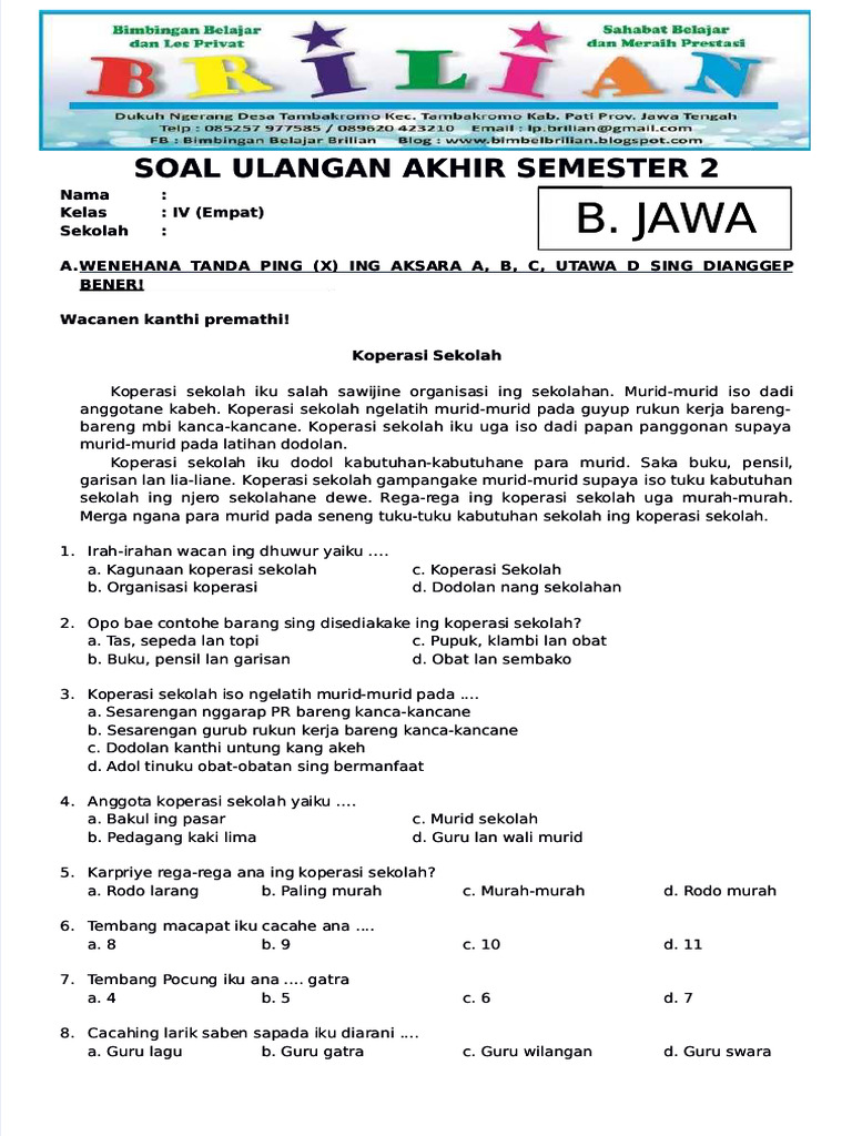 Akhirnya Tersedia Bank Soal Bahasa Jawa Kelas 4 Semester 2, 3 Fakta Mengejutkan yang Wajib Guru Tahu