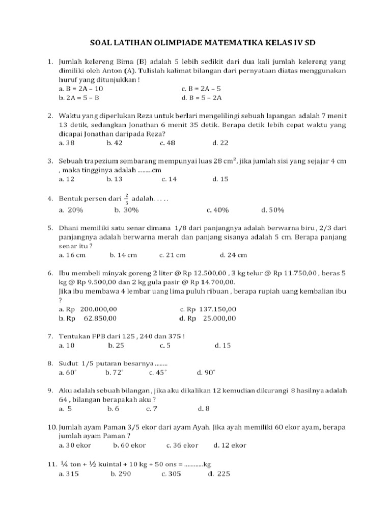 Ternyata Ini Kunci Sukses Siswa 10 SD Favorit Jakarta Utara: Soal Olimpiade Matematika SD Kelas 4