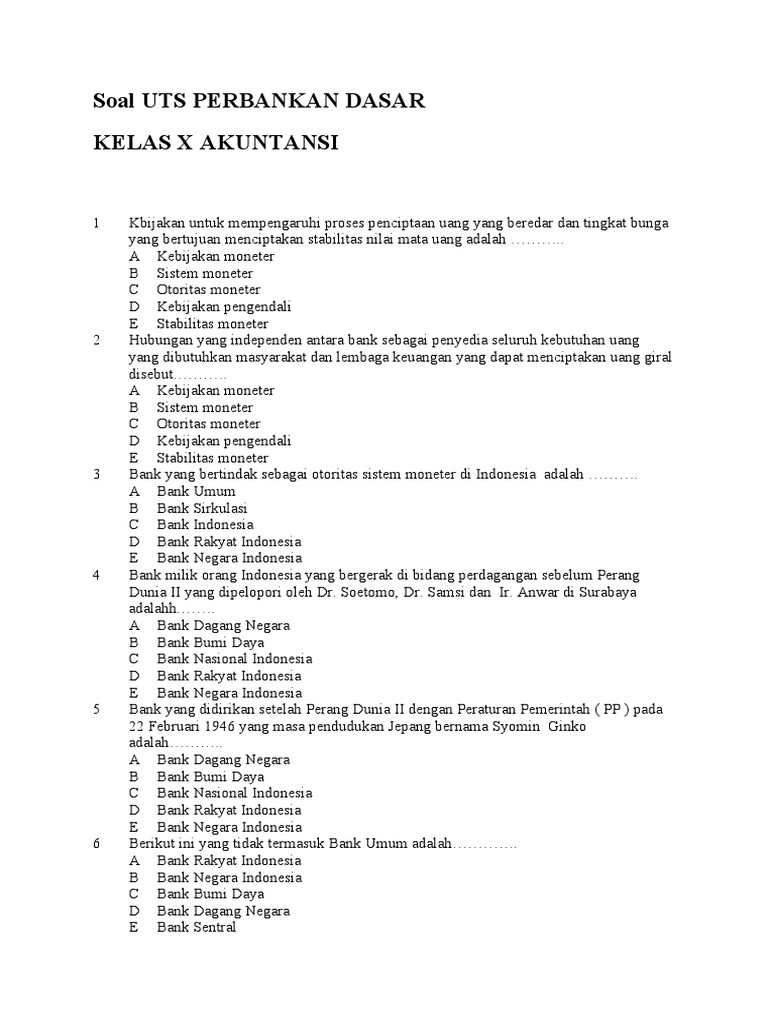 50 Contoh Soal Perbankan Kelas X Semester 2 Beserta Kunci Jawaban Paling Lengkap untuk Persiapan Ujian