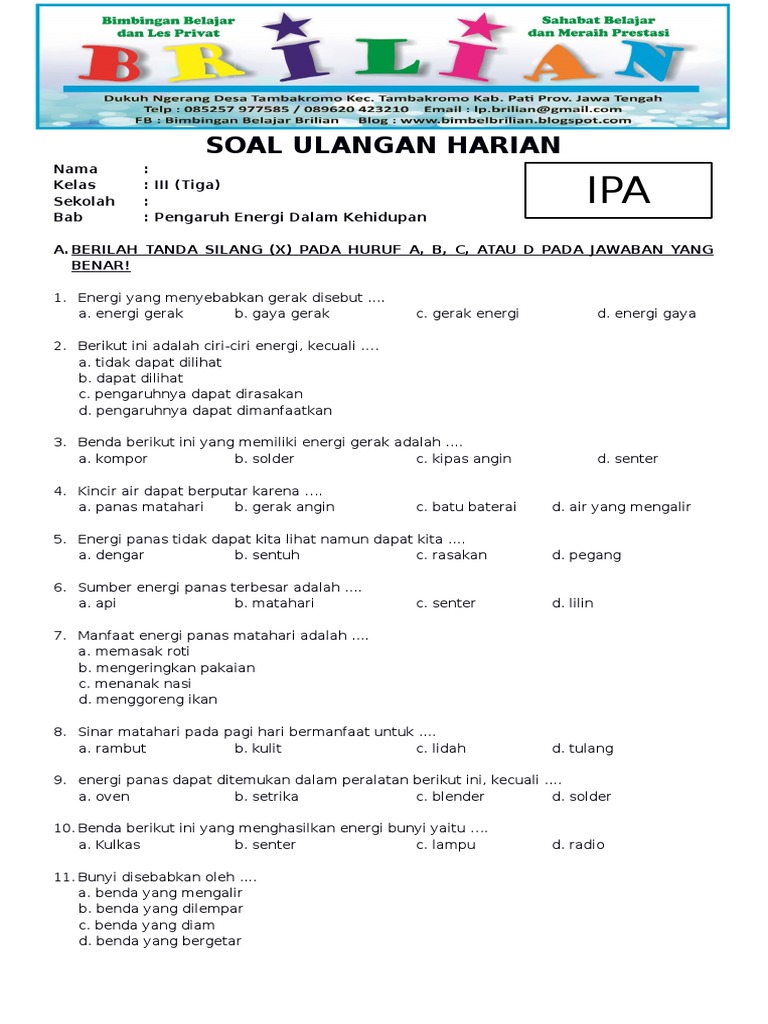 Download Soal UKK IPA Kelas 3 SD Tahun 2026 Lengkap Kunci Jawaban Terbaru dan Gratis