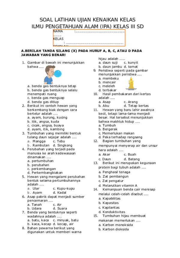 DOC CONTOH SOAL UKK IPA KELAS 3 SD DOC CONTOH SOAL UKK IPA KELAS 3 SD