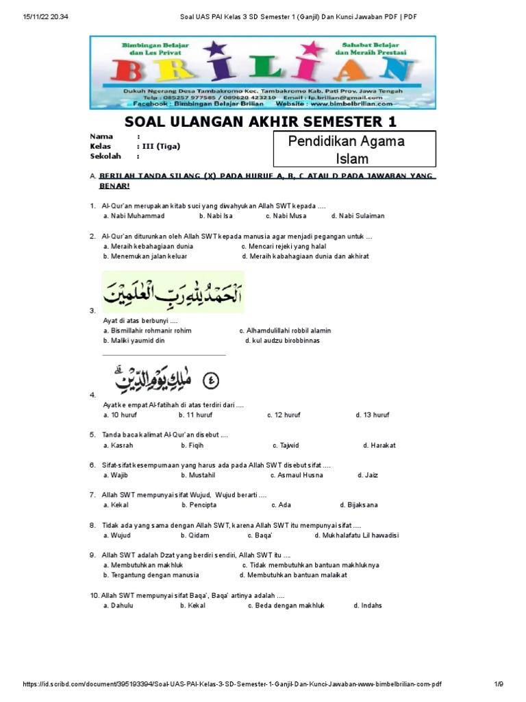 Rahasia Nilai Tinggi: Kumpulan Soal PAi Kelas 3 SD Semester 1 Lengkap dengan Pembahasan