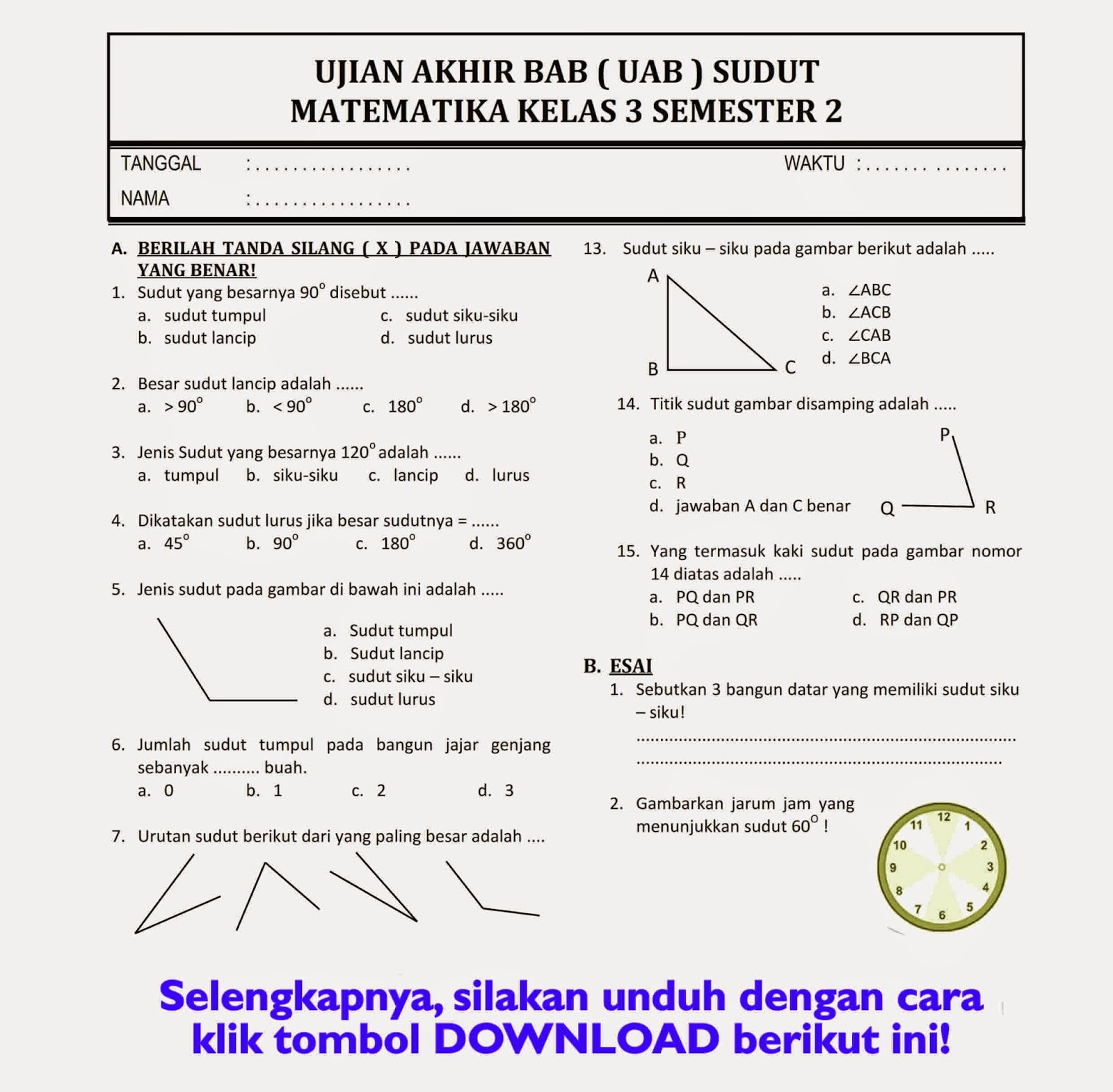 download soal ulangan akhir kelas 3 semester 2 ktsp pdf download soal ulangan akhir kelas 3 semester 2 ktsp pdf