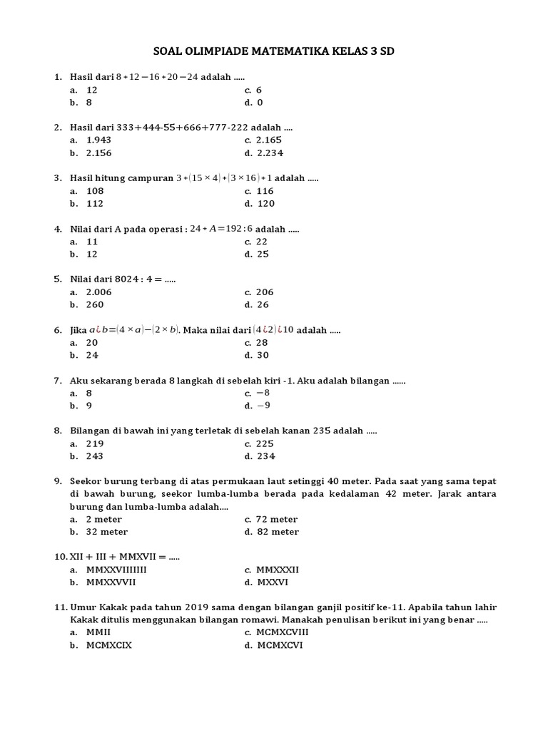 Ternyata Ini Kumpulan Soal Olimpiade Matematika Kelas 3 dan 4 SD yang Wajib Dilatih Sebelum Lomba 17 Agustus