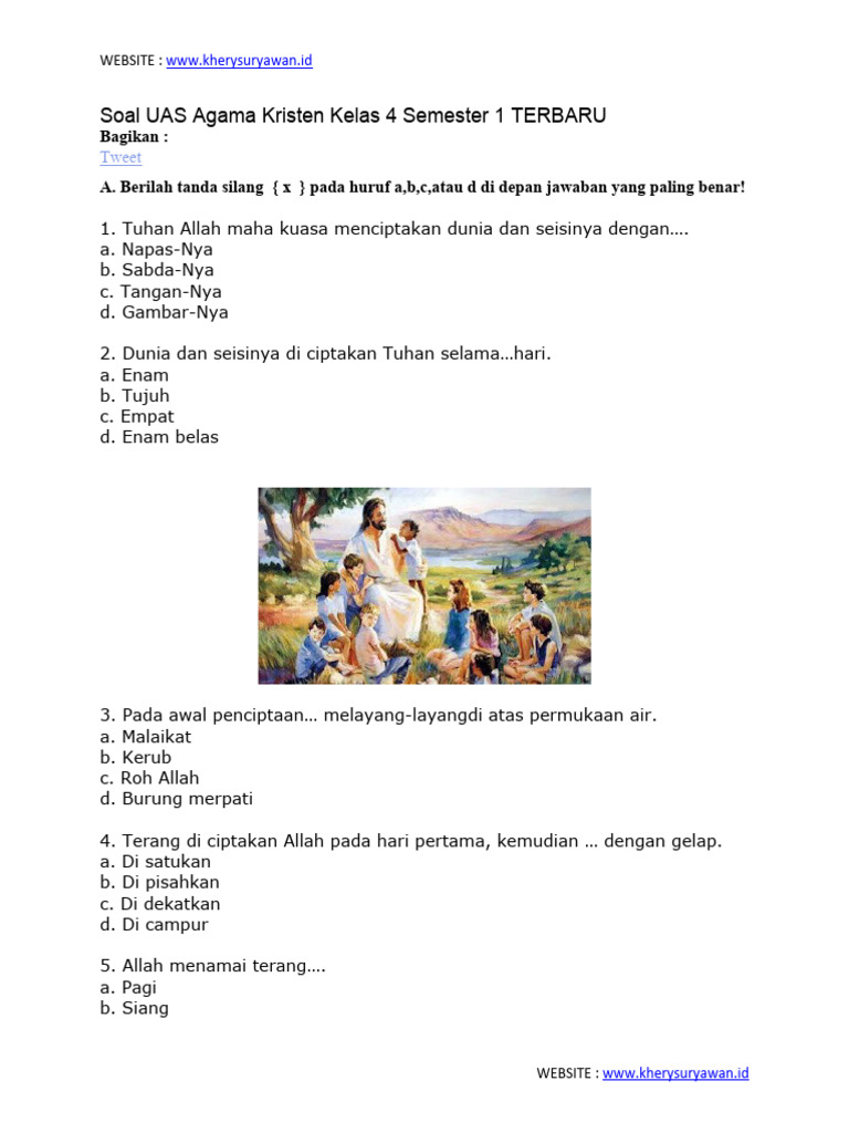 Memahami dan Menguasai Soal Agama Kristen Kelas 4 SD Semester 1