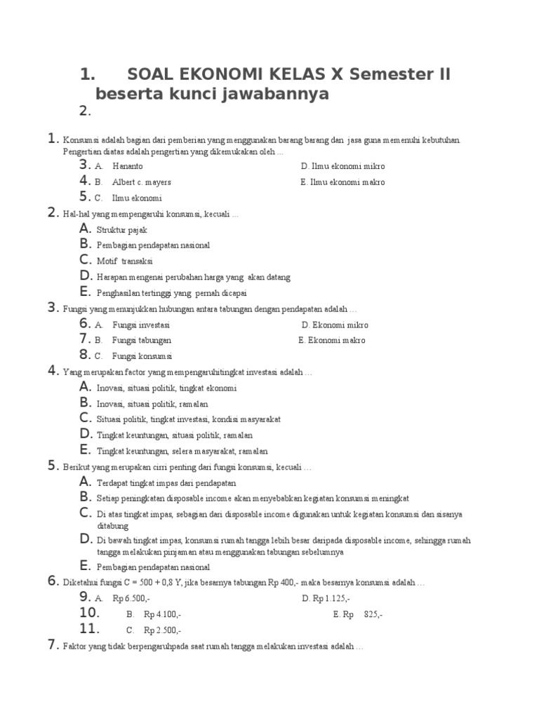 contoh soal perhitungan ekonomi kelas x semester 2