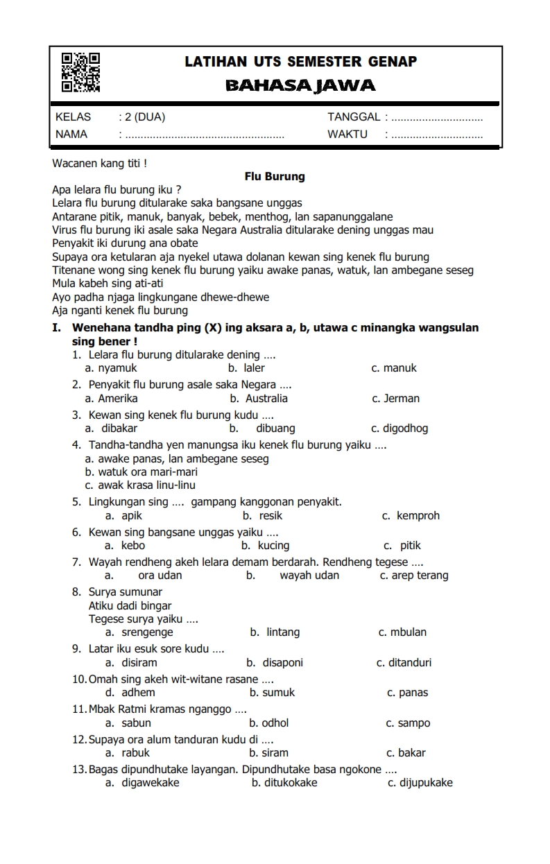 Menguasai Bahasa Jawa Kelas X Semester 2 Panduan Mengunduh Soal Menguasai Bahasa Jawa Kelas X Semester 2 Panduan Mengunduh Soal