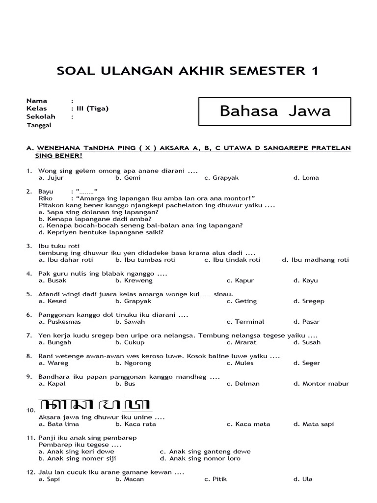 download soal ukk bahasa jawa kelas 3 sd semester 2 download soal ukk bahasa jawa kelas 3 sd semester 2