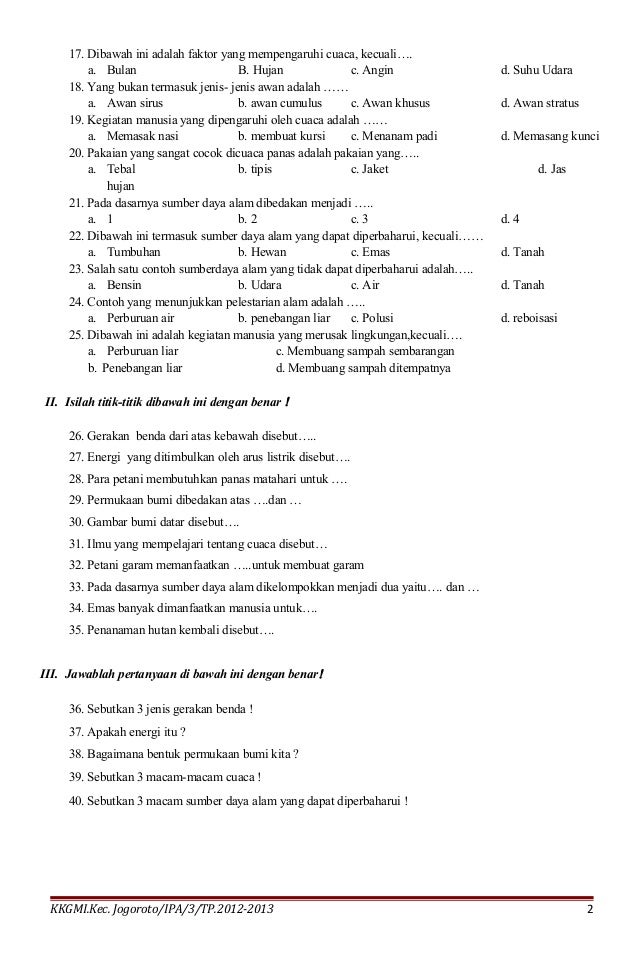 Soal Ipa Kelas 3 Sd Semester 1 - Piffle me Soal Ipa Kelas 3 Sd Semester 1 - Piffle me