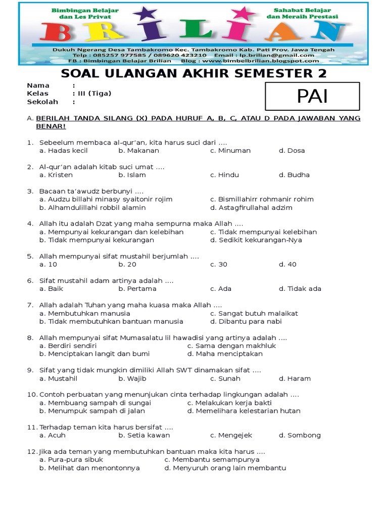 7 Rahasia Kumpulan Soal PAi SD Kelas 3 Semester 2 yang Bikin Anak Paham Sebelum Ujian 7 Rahasia Kumpulan Soal PAi SD Kelas 3 Semester 2 yang Bikin Anak Paham Sebelum Ujian
