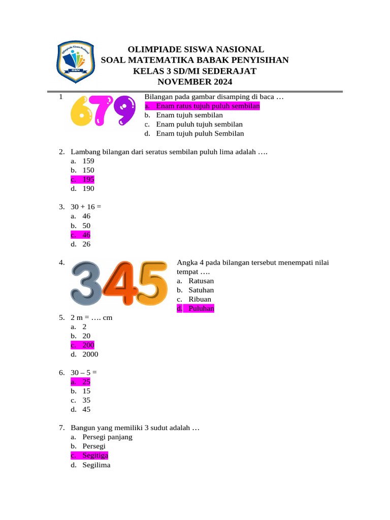 Terbukti Efektif! Kumpulan Soal OSN SD Kelas 3 dan 4 SD Bantu Anak Raih Nilai Tertinggi Terbukti Efektif! Kumpulan Soal OSN SD Kelas 3 dan 4 SD Bantu Anak Raih Nilai Tertinggi