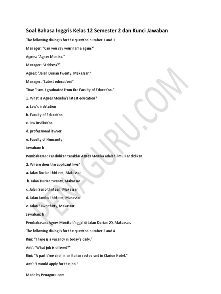 Wajib Tahu! Bocoran soal bahasa inggris kelas 12 semester 2 pdf Agar Lulus Ujian Wajib Tahu! Bocoran soal bahasa inggris kelas 12 semester 2 pdf Agar Lulus Ujian